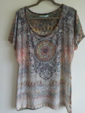 Maurices Blouse Top - Size XL - Boho Cap Sleeve Multicolor (770)